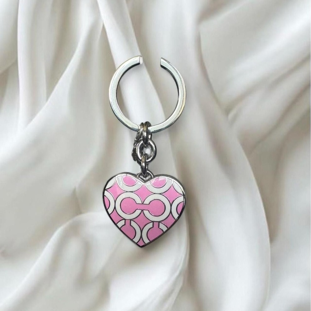 Y2K rare Coach Pink Heart Locket Keychain Key Fob Purse Handbag Charm